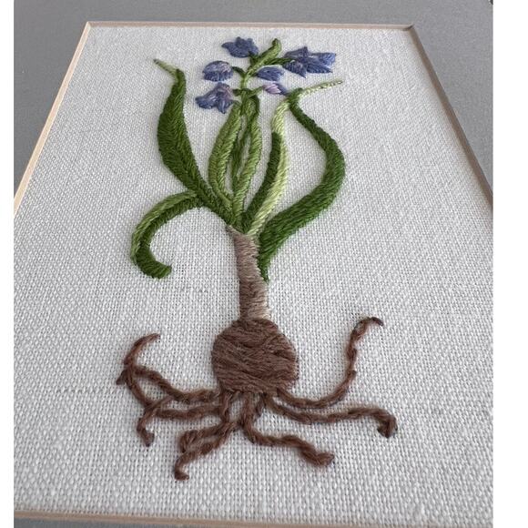 Retro Handmade Needlepoint Embroidery Flower Botanical 8x10 Matted Cottage Fairy - Picture 2 of 7